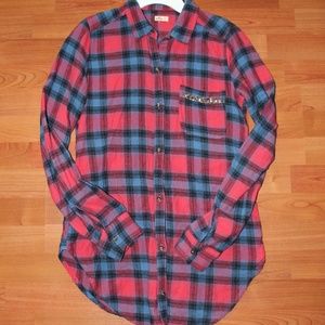 Hollister Sz XS Flanel Button Down Shirt Red Blue
